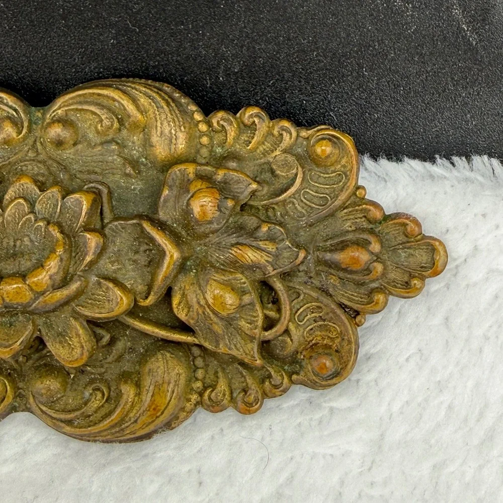 Vintage Floral Repousse Brooch Bronze Tone Large Lotus Statement